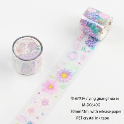 Clear PET Sticker Roll - Purple Flowers (30mm by 3 metres)