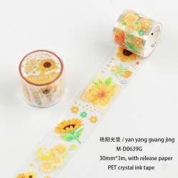 Clear PET Sticker Roll - Yellow Flowers (30mm by 3 metres)