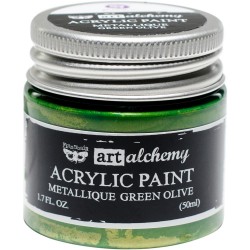 Prima Finnabair Art Alchemy Acrylic Paint 1.7 Fluid Ounces - Metallique Green Olive