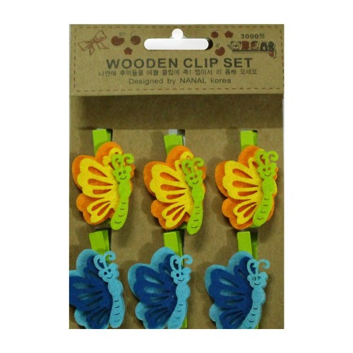 Wooden Clip Set - Colorful Butterflies