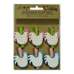Wooden Clip Set - Hens