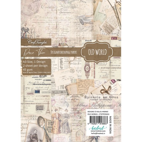 CrafTangles Deco Thin Decoupage Paper A3 (45 gsm) - Old World - 2 sheets