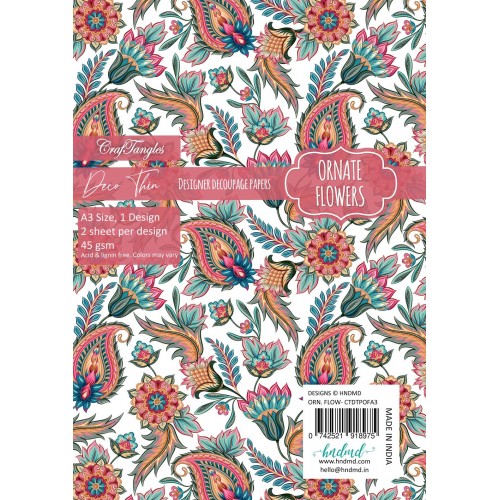 CrafTangles Deco Thin Decoupage Paper A3 (45 gsm) - Ornate Flowers - 2 sheets