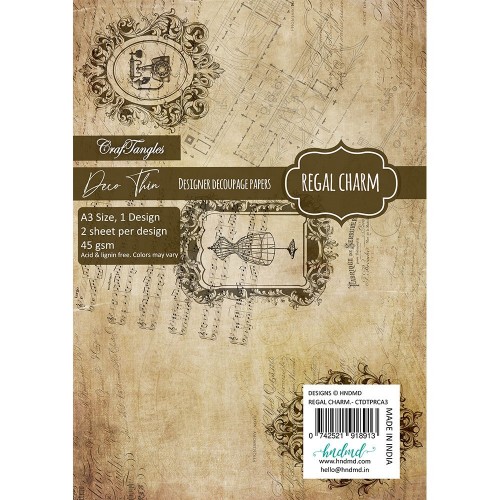 CrafTangles Deco Thin Decoupage Paper A3 (45 gsm) - Regal Charm - 2 sheets