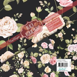 CrafTangles Decoupage Paper Pack  - Black Floral Print (12 by 12 inch) - 4 sheets