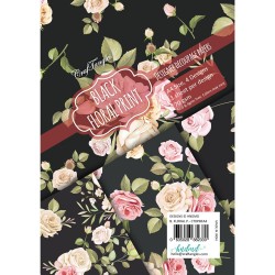 CrafTangles Decoupage Paper Pack  - Black Floral Print (A4) - 4 sheets