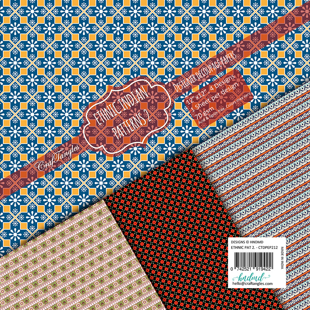 CrafTangles Decoupage Paper Pack - Ethnic Indian Patterns 2 (12 by 12 ...