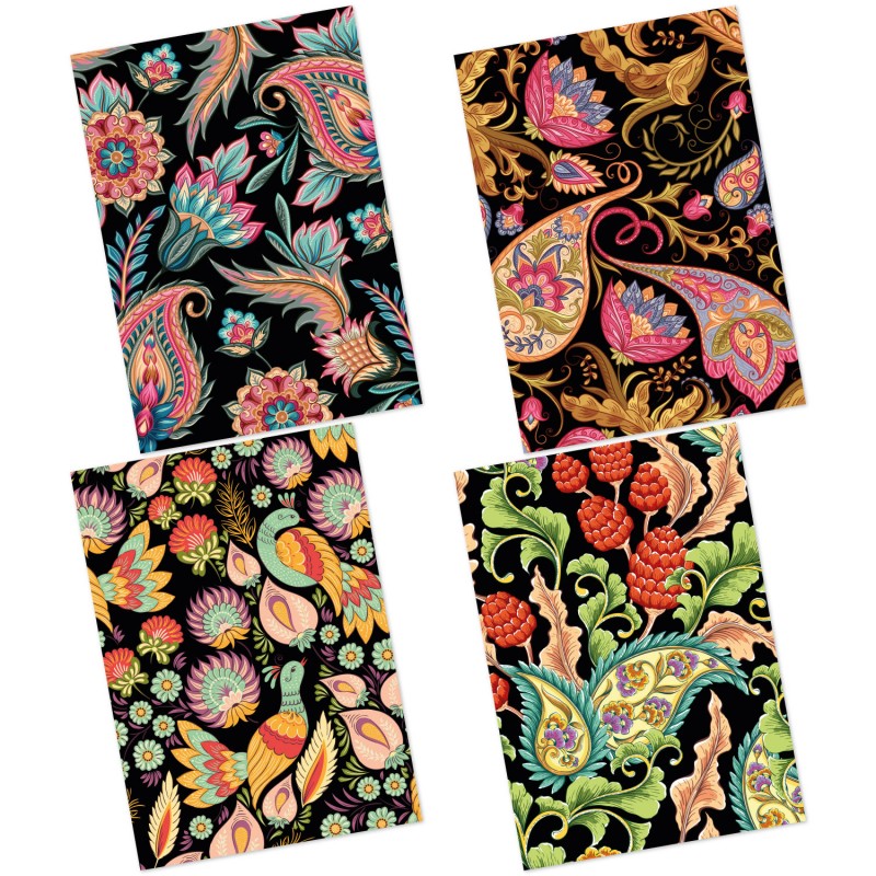 CrafTangles Decoupage Paper Pack - Black Floral Print (A4) - 4 Sheets