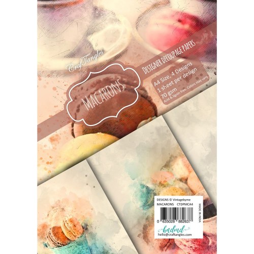 CrafTangles Decoupage Paper Pack  - Macarons (A4) - 4 sheets