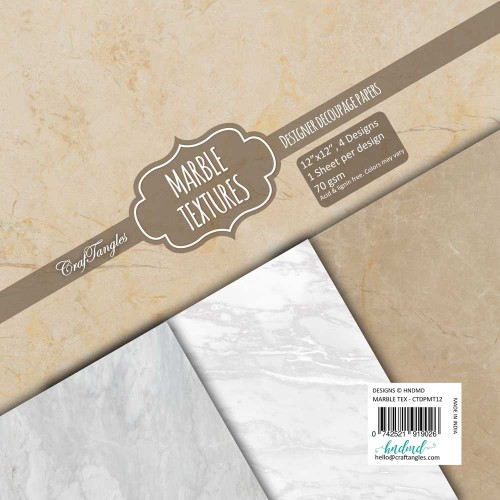 CrafTangles Decoupage Paper Pack  - Marble Textures (12 by 12 inch) - 4 sheets