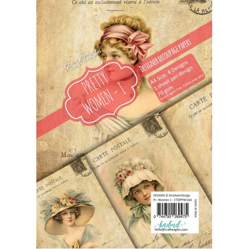 CrafTangles Decoupage Paper Pack  - Pretty Women 1 (A4) - 4 sheets