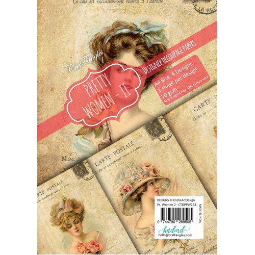 CrafTangles Decoupage Paper Pack  - Pretty Women 2 (A4) - 4 sheets