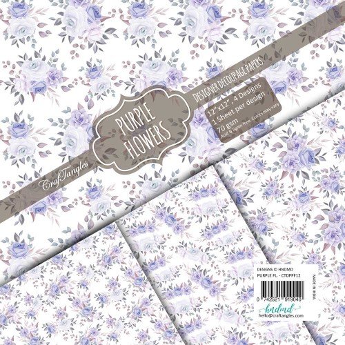 CrafTangles Decoupage Paper Pack  - Purple Flowers (12 by 12 inch) - 4 sheets