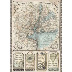 Stamperia Rice Paper A4 - Map of Newyork Sir Vagabond