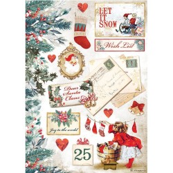 Stamperia Rice Paper A4 - Let It Snow Cards, Romantic Christmas