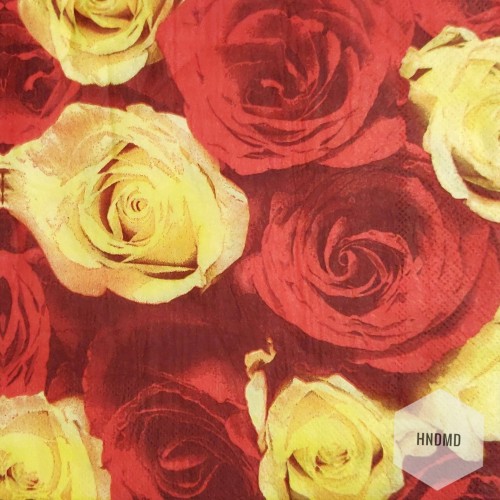 A pack of 12 by 12 inch Decoupage Napkins(5 pcs)  - Red and Yellow Roses