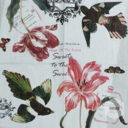 A pack of 12 by 12 inch Decoupage Napkins(5 pcs)  - Vintage flowers and birds