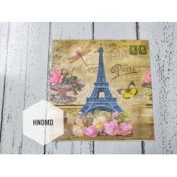 A pack of 12 by 12 inch Decoupage Napkins / Decoupage Tissues (5 pcs)  - Eiffel Tower with colorful flowers