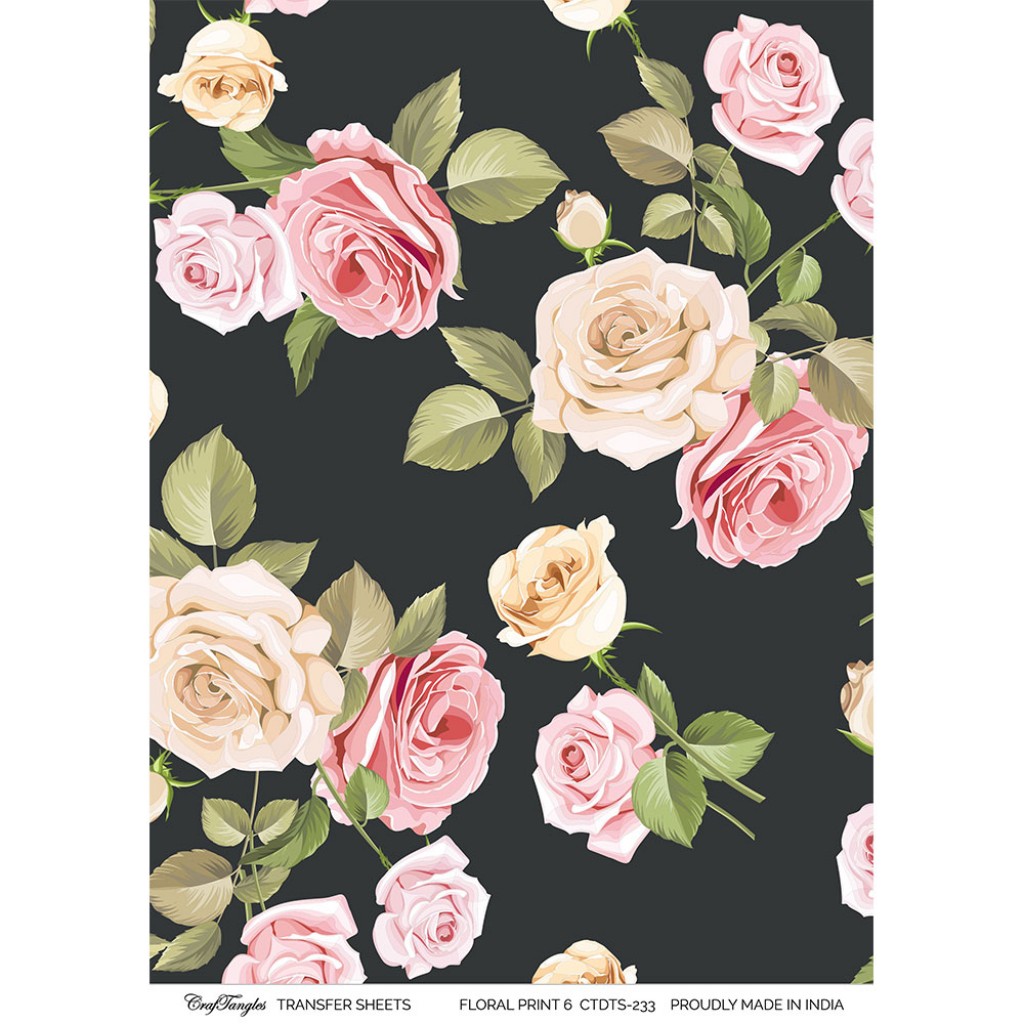 CrafTangles Decoupage Paper Pack - Black Floral Print (A4) - 4 Sheets