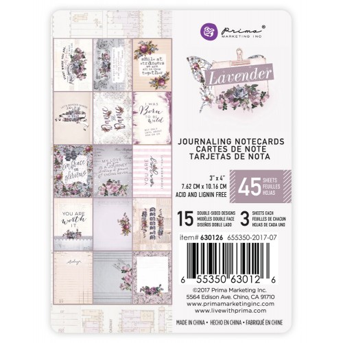 Prima - Lavender Collection - 3 x 4 Journaling Cards