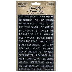 Tim Holtz IdeaOlogy Sentiments Label Stickers 64/Pkg - Thoughts