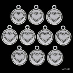 Metal Heart Bezels or Pendants (Pack of 10 pcs) (MC-3886)