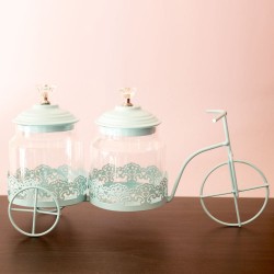 Decorative metal cycle with 2 glass jars (Baby Blue)