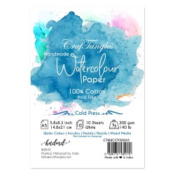 CrafTangles 100% cotton 300 gsm Cold Press handmade Watercolor Paper (Pack of 10) - A5
