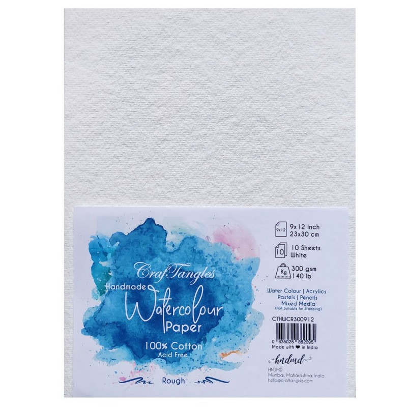 CrafTangles 100% cotton 300 gsm Rough handmade Watercolor Paper (Pack of  10) - 9 by 12 inches - CTHWCR300912