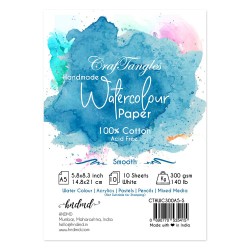CrafTangles 100% cotton 300 gsm Smooth handmade Watercolor Paper (Cold Press) (Pack of 10) - A5