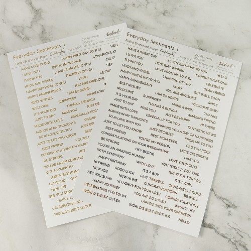 CrafTangles Foiled Sentiment Sheets (White and Gold) - Everyday Sentiments 1 (2 sheets of A5)