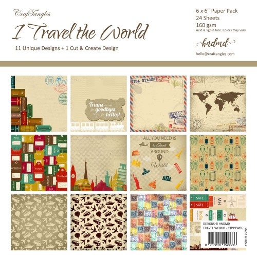 CrafTangles Scrapbook Paper Pack - I Travel the World (6x6)