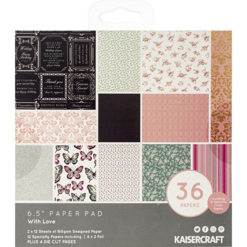 KaiserCraft paper pad - With Love (6.5 by 6.5 inch) - 36 sheets plus 4 die cut sheets