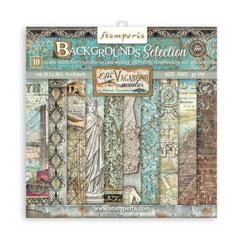 Stamperia Backgrounds Double-Sided Paper Pad 8"X8" 10/Pkg - Sir Vagabond Aviator