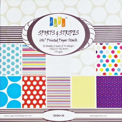 6x6 Paper Pack - Sports and Stripes (Set of 30 sheets)