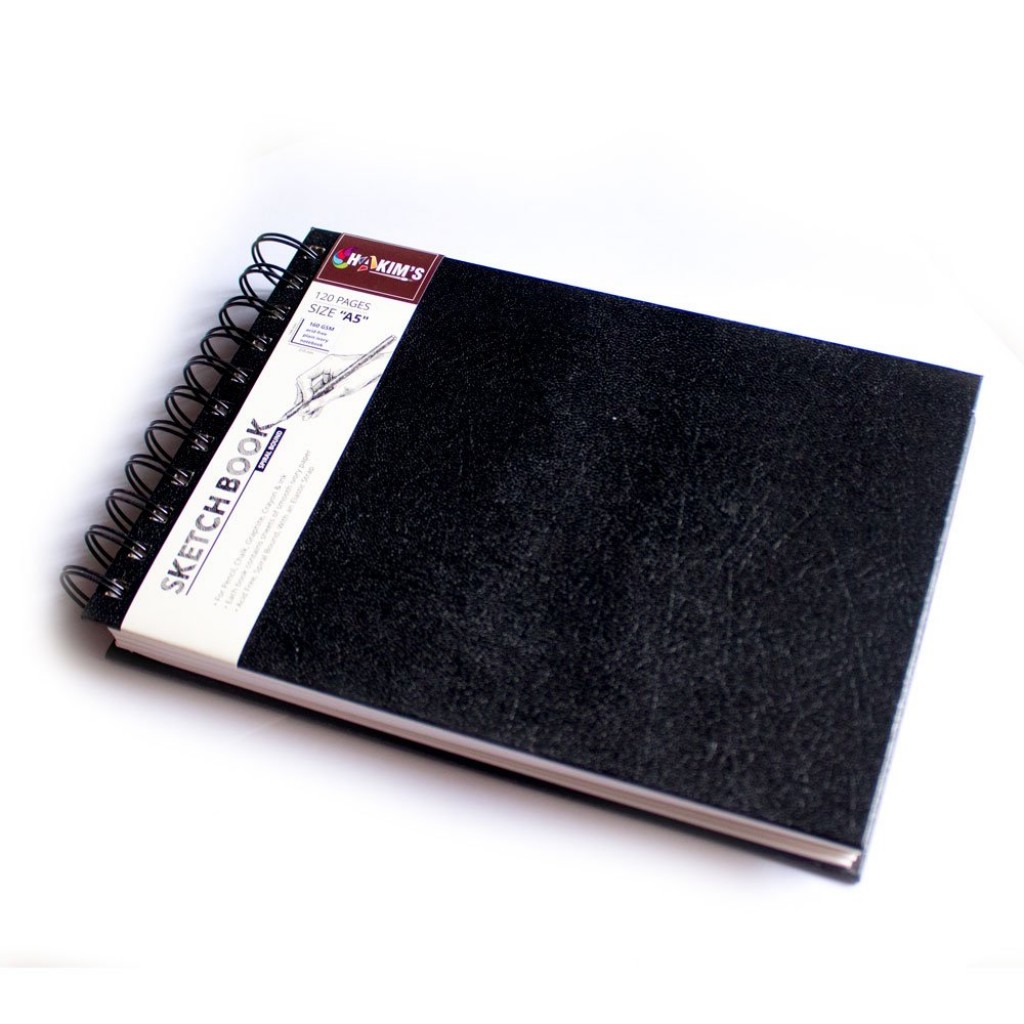 A5 Spiral-bound Sketchbook black Eco-friendly, 100% Recycled Paper & Board,  Wire-bound, Vegan-friendly, Made in the UK. 