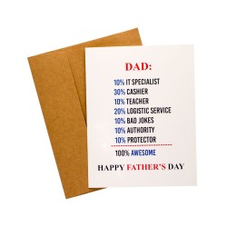 100% Awesome Fathers Day printed Greeting Card