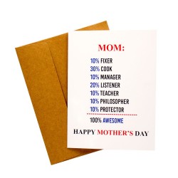 100% Awesome Mothers Day printed Greeting Card