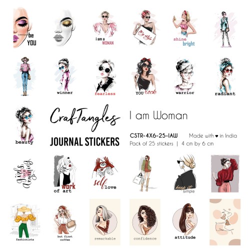 CrafTangles Journal Stickers 4 by 6 cm (Pack of 25 designs) - I am woman