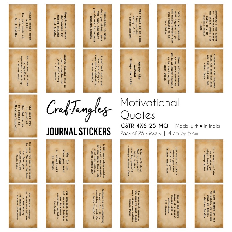 CrafTangles Journal Stickers 4 by 6 cm (Pack of 25 designs) - Motivational  Quotes - CSTR-4X6-25-MQ