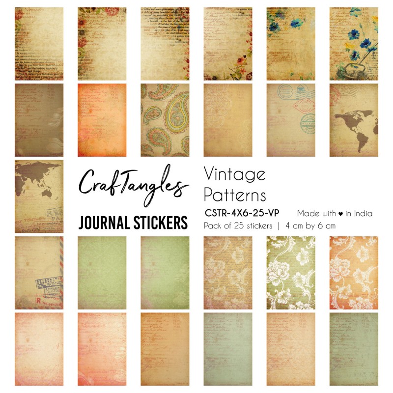 CrafTangles Journal Stickers 4 by 6 cm (Pack of 25 designs) - Vintage  Patterns - CSTR-4X6-25-VP