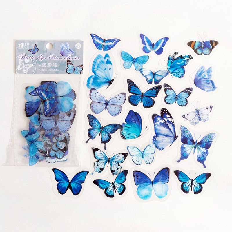 Clear PET Butterflies Stickers (40 pcs) - Blue - TS06E019