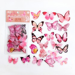 Clear PET Butterflies Stickers (40 pcs) - Pink