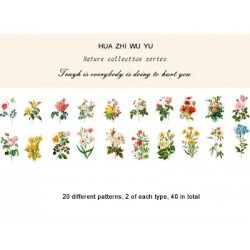 Clear PET Nature Stickers (40 pcs) - Vintage Flowers