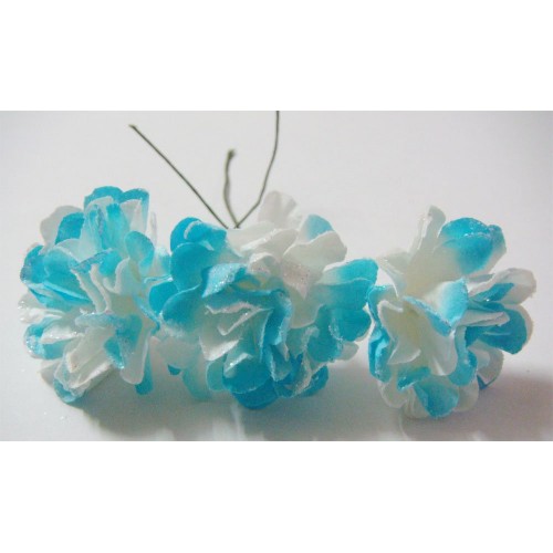 Paper Flowers - Sparkled Carnation - Blue (Pack of 12 flowers)