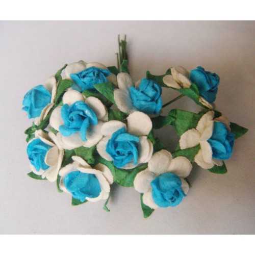 Mulberry Paper Roses - White and Blue (A pack contains 10 roses)