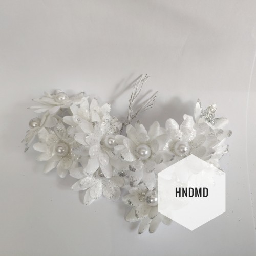 Fabric Glitter Flowers - White (Pack of 12)