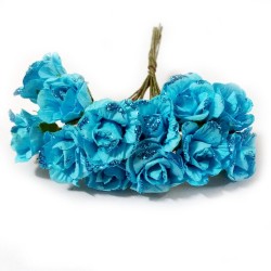 Glittered Paper Roses - Blue (Pack of 12 roses)