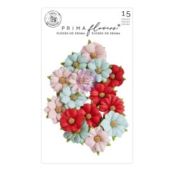 Prima Marketing Mulberry Paper Flowers - Twenty Five/Candy Cane Lane