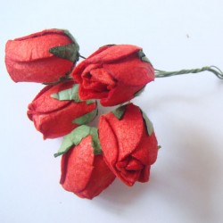 Mulberry Paper Rose Buds (Large) - Red (A pack of 5 rose buds)
